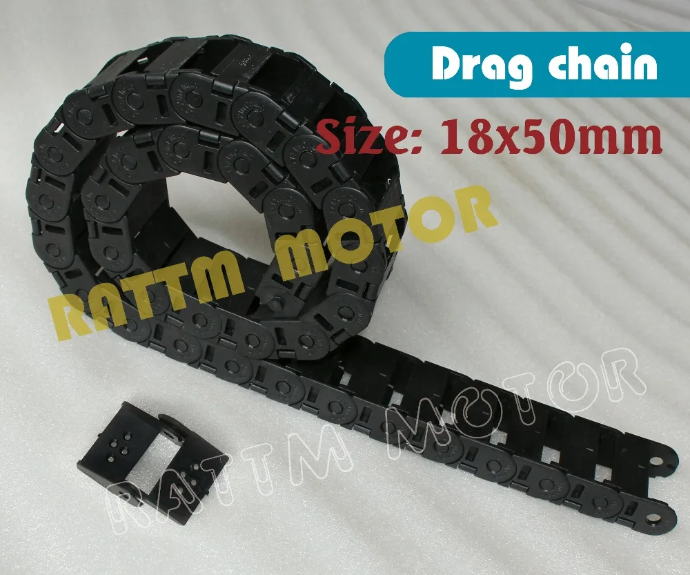 

2M half seal open 18 x 50mm Cable drag chain wire carrier with end connectors plastic towline for CNC Router Machine Tool 1000mm