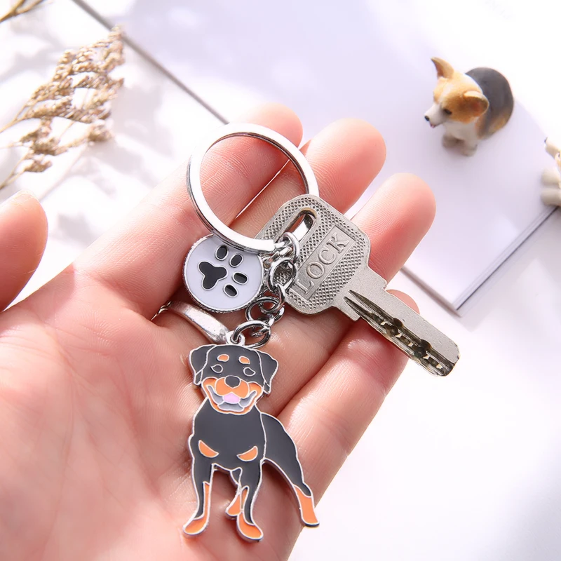 Rottweiler dog pendant key chains for men women silver color alloy metal bag charm male female car keychain key ring holder