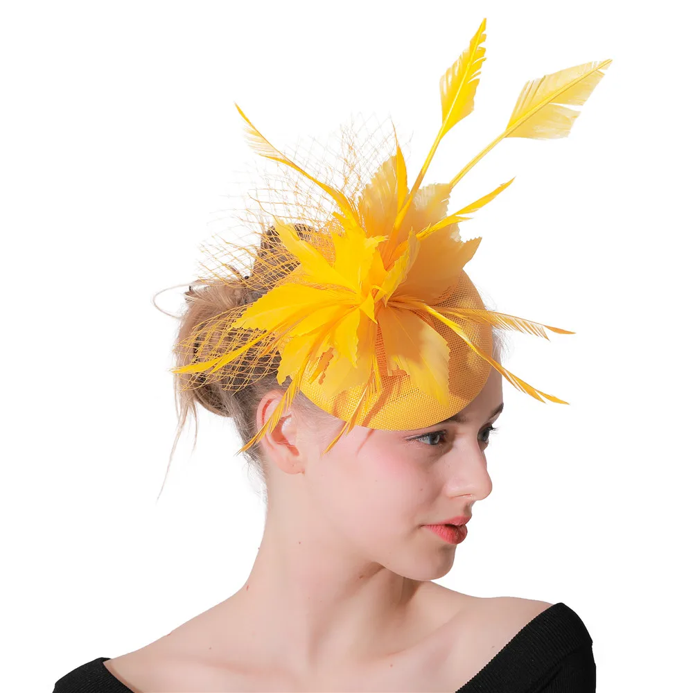 

Cocktail Yellow Red Fascinators Weddings Headwear For Women Formal Fedora Vintage Ladies Church Dress Bride Hair Accessories