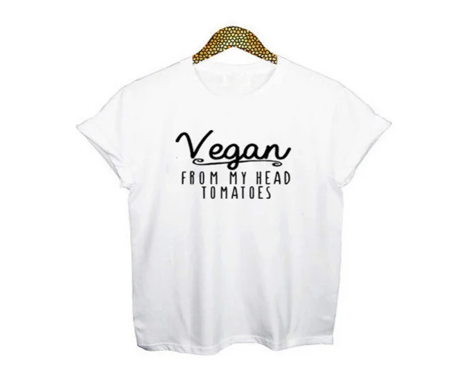 Vegan T Shirt Vegetarian Harajuku Tee Womens From My Head tomatoes Animal Rights Rescue Veggies Friends Not Food letters T-Shirt