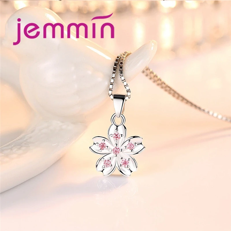 Elegant Trendy Unique Design Sweet Necklace 925 Sterling Silver  Flower Shape Pendant Women Girl Appointment Party