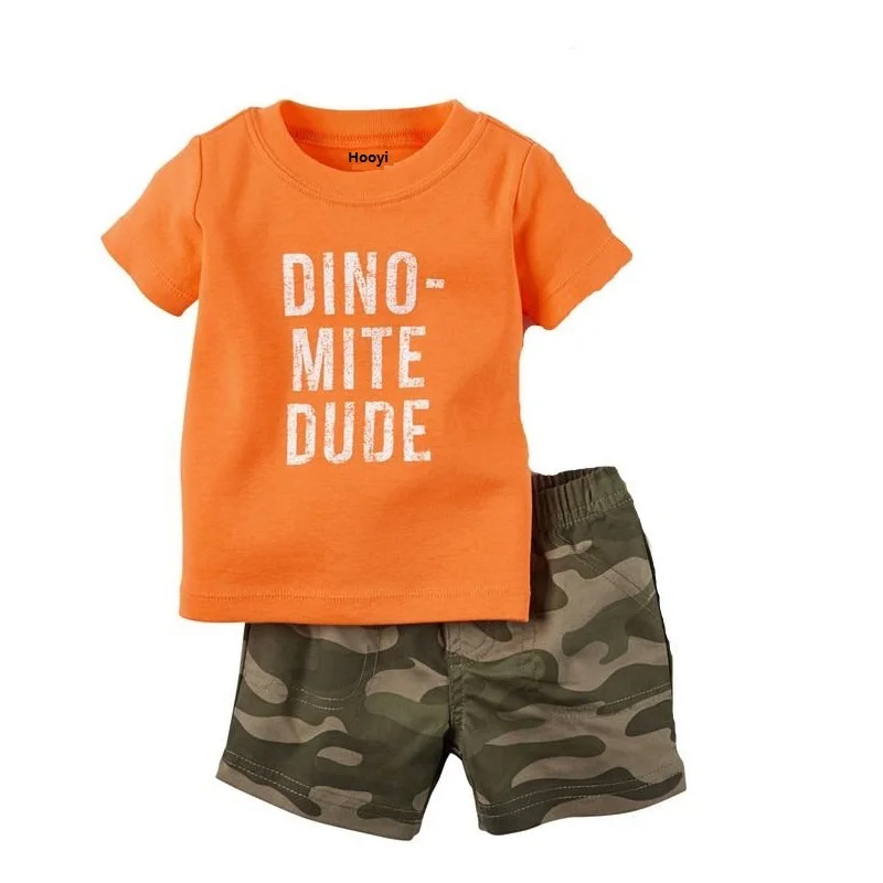 Ropa de camuflaje para bebés, traje de verano, camisetas Dino + pantalones cortos de camuflaje, conjuntos informales, conjuntos de algodón, Tops de