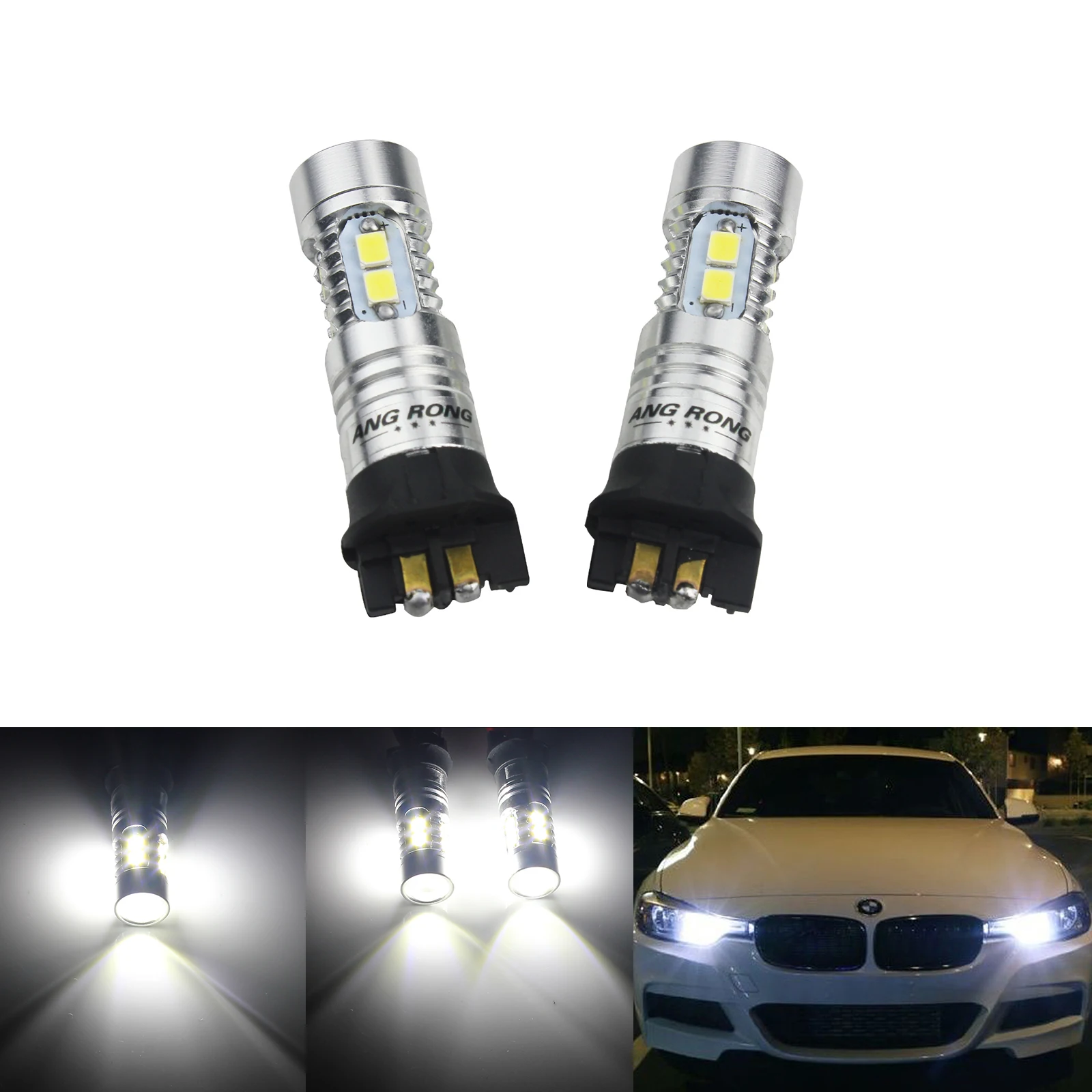 

ANGRONG 2X Canbus Error Free PW24W PWY24W 10 SMD LED Daytime Running Fog Light Turn Signal Lamps