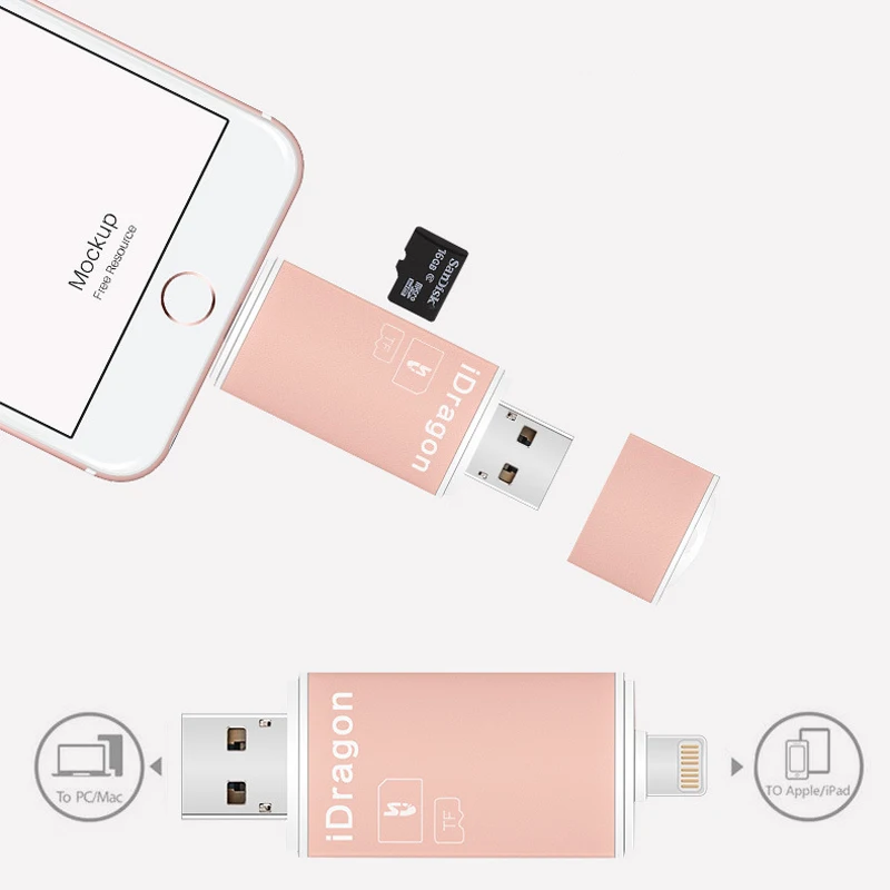 MicroSD SD TF USB2.0 MicroUSB Lightning I-Flash OTG Universal Memory Card Reader Design for Ipad IPhone Android Phone PC