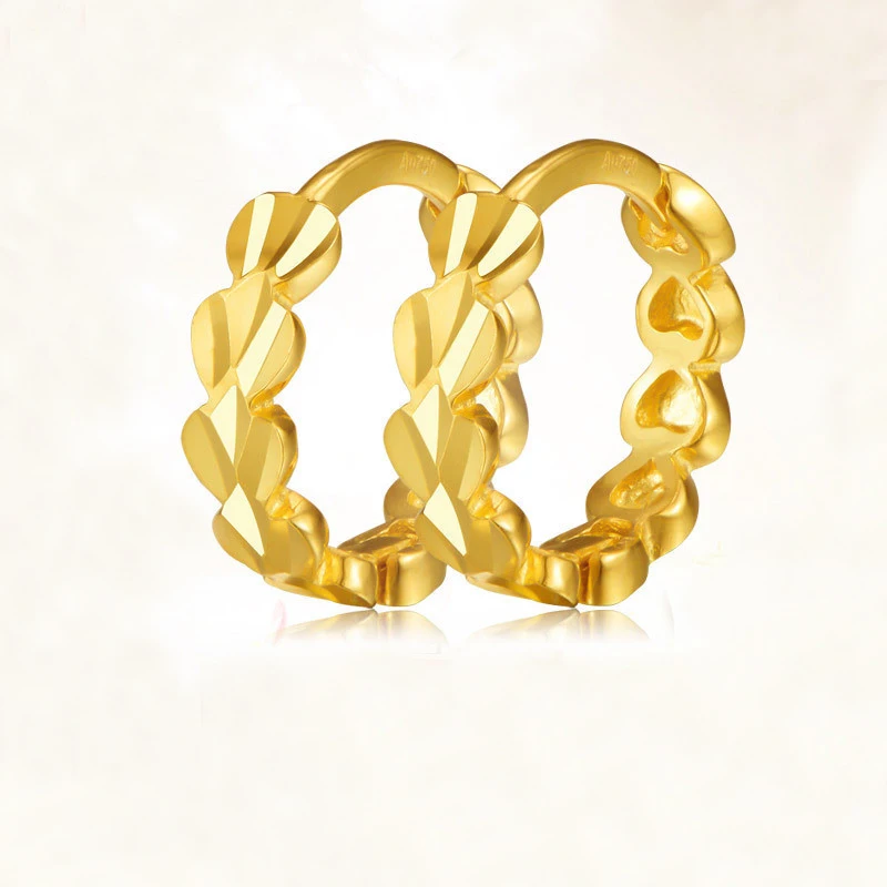 Solid AU750 18K Yellow Gold Earrings Women Flower Hoop Earrings P6258