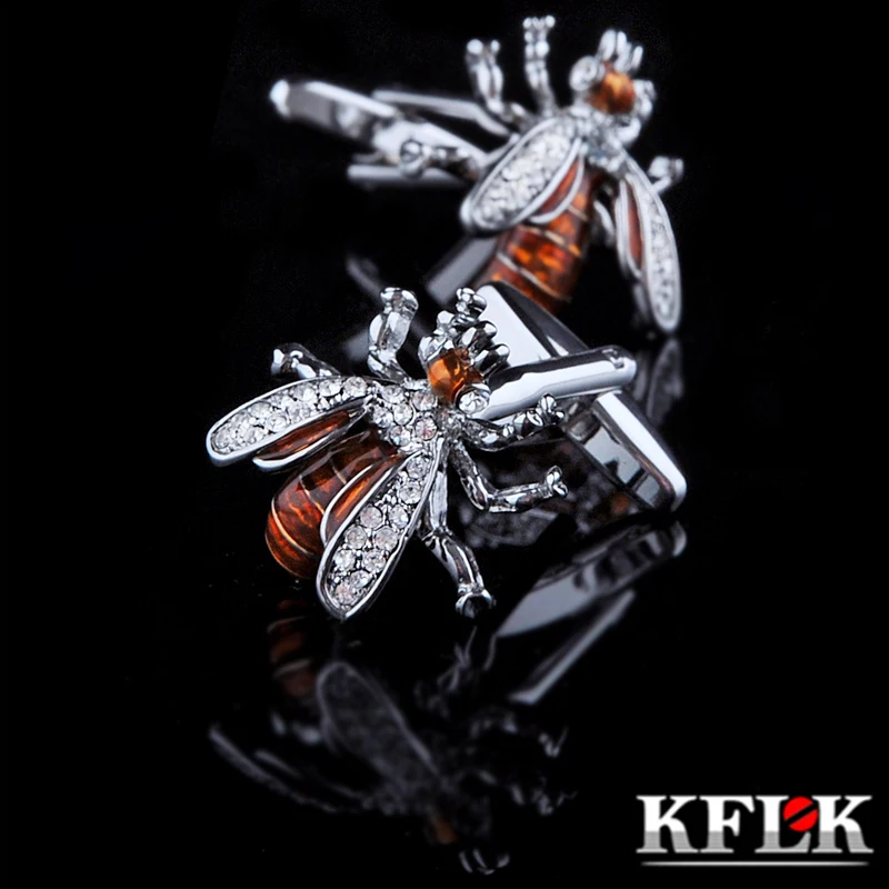 KFLK Jewelry shirt cufflinks for mens Brand Crystal Cuff link Wholesale Luxury Button Male High Quality Animal Bee guests