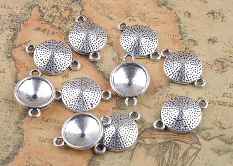 20PCS Tibetan Silver Color 14mm Rivoli Hammered Round Settings Links A12821