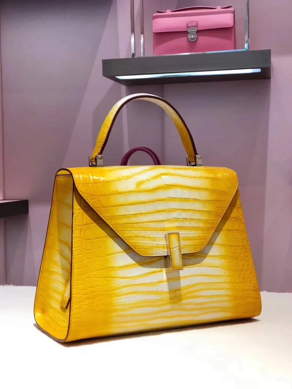 2018 new 100% genuine real crocodile skin lady shoulder bag women tote bag top handle contrast colors top handle shoulder bag