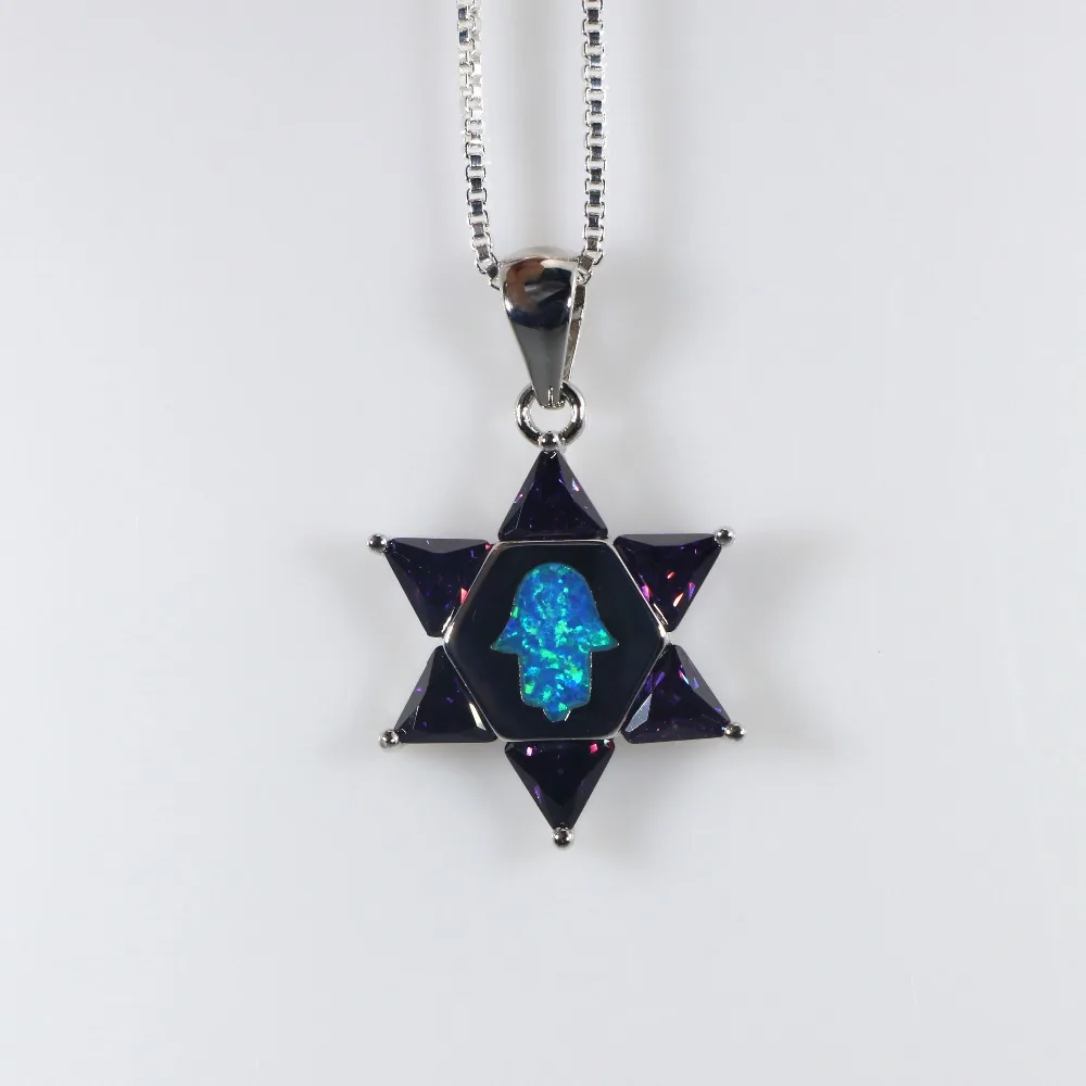 

JLP1764 New Hot Hexagon Star Pattern Blue Opal Penguin Pendant Necklace Ms. Jewelry Gift