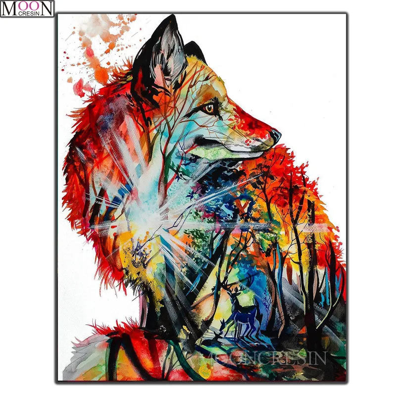 MOONCRESIN 5D DIY Diamond Painting Cross Stitch Red Fox Anialm Diamond Embroidery Square Drill Diamond Mosaic Decoration Forceps