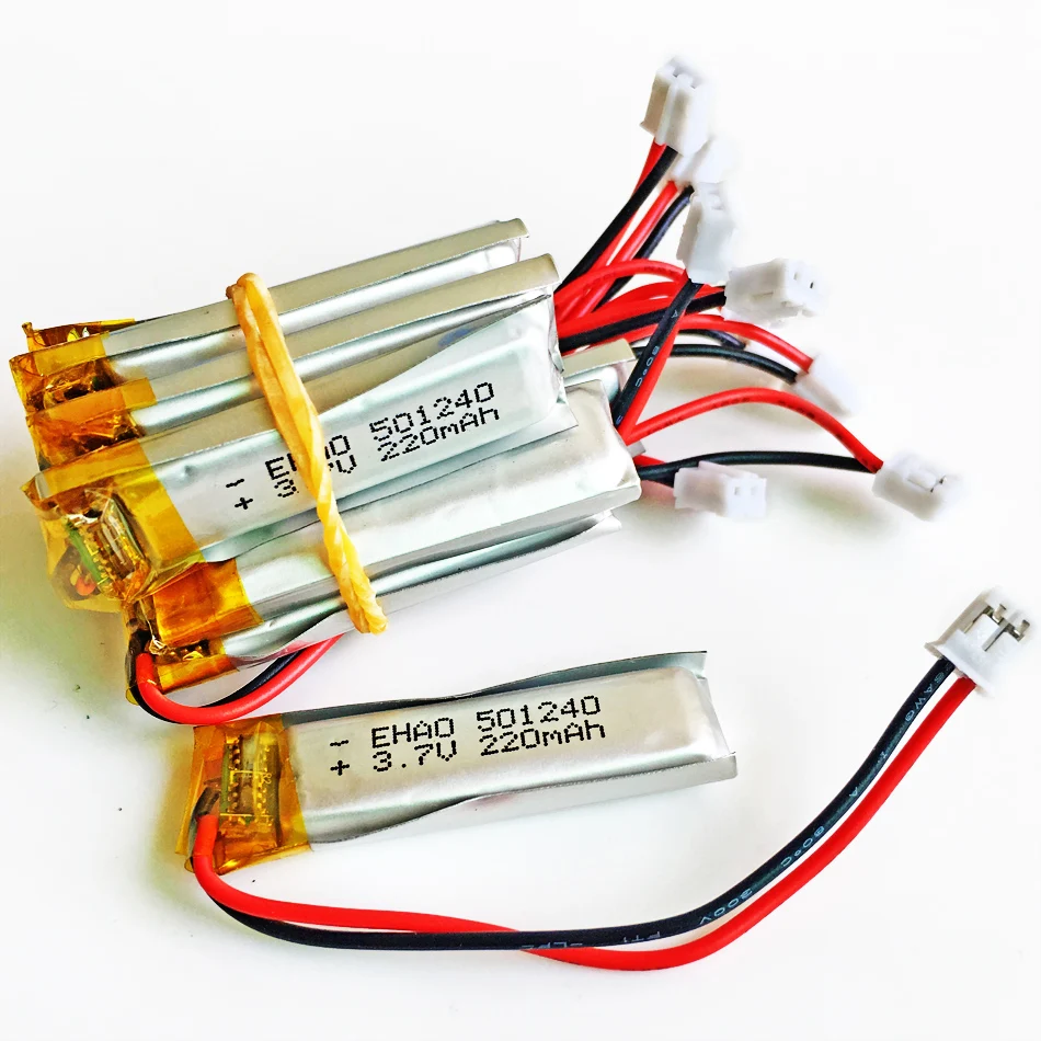

10 шт. 3,7 В 220 мАч литий-полимерная аккумуляторная батарея LiPo 501240 + JST PH 2,0 мм 2-контактный для Mp3 Bluetooth-наушников Smart Watch