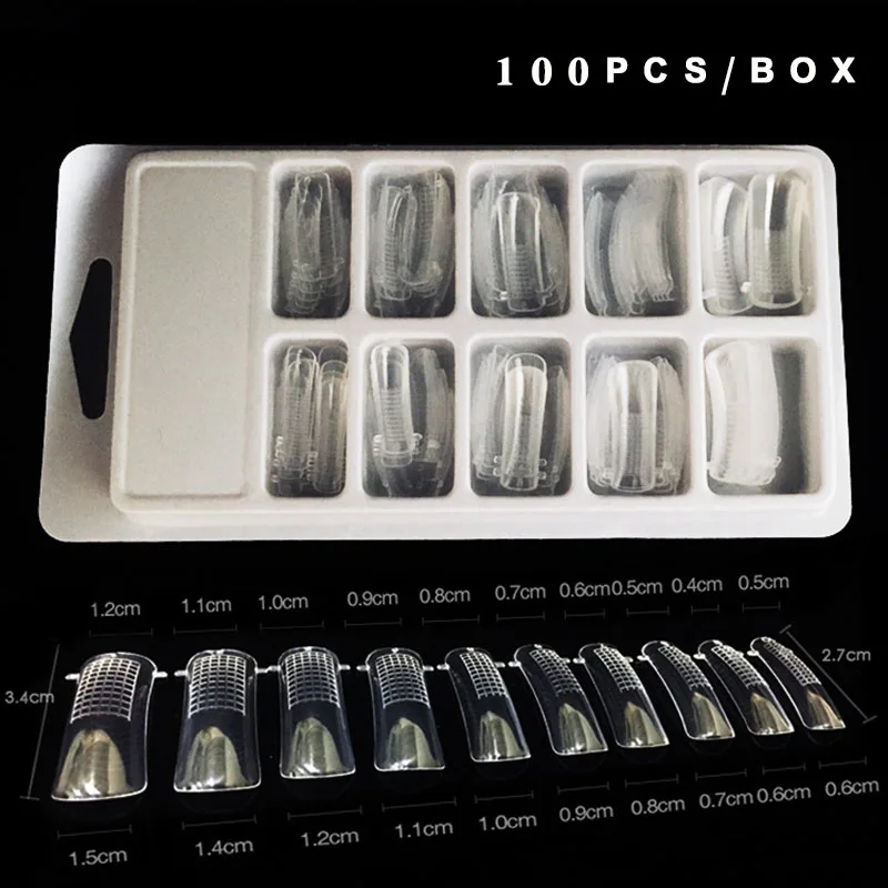 100PCS/ Box Fake Nails False French Full Cover Acrylic Nails Mold With Scale Tools False Nail Art Tips Model