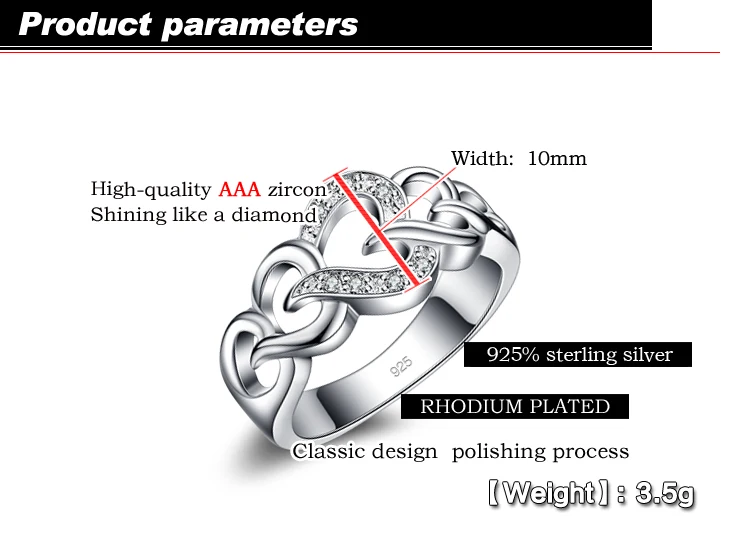 Unisex Zircon Ring 925 Sterling Silver Heart shaped Rings for Women Engagement Wedding Band Jewelry Luxury Enhancer Ring