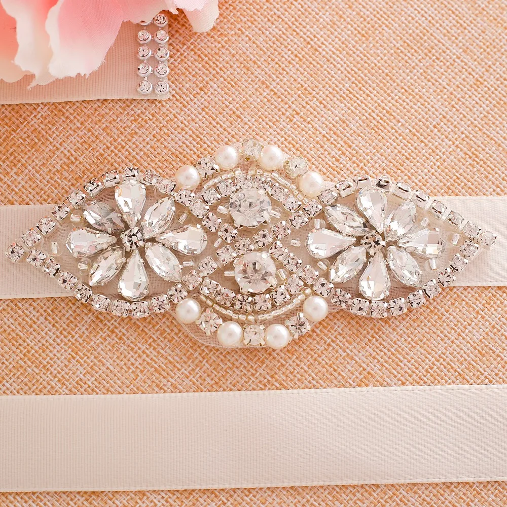 SESTHFAR Crystal Bridal Belt  Silver Handmade Rhinestones Wedding Belt Diamond Wedding Sash For Bridal Accessories