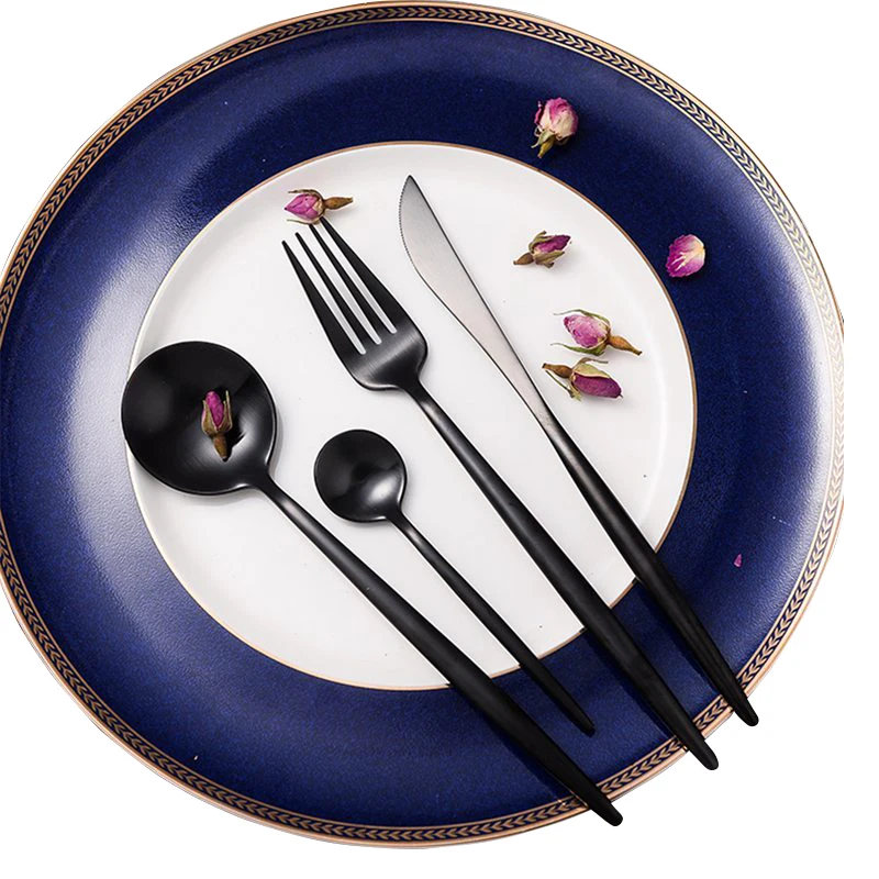 

4pcs/set Black Dinnerware set Steak Knife Fork Dinner Set Restaurant Cutlery Christmas Gift Kitchen Flatware Tableware set NEW