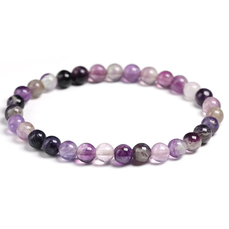 Natural Gemstone Purple Fluorite Beaded 6mm 8mm 10mm Round Ball Strand Bracelet Woman Handmade Jewelry Unique Gift