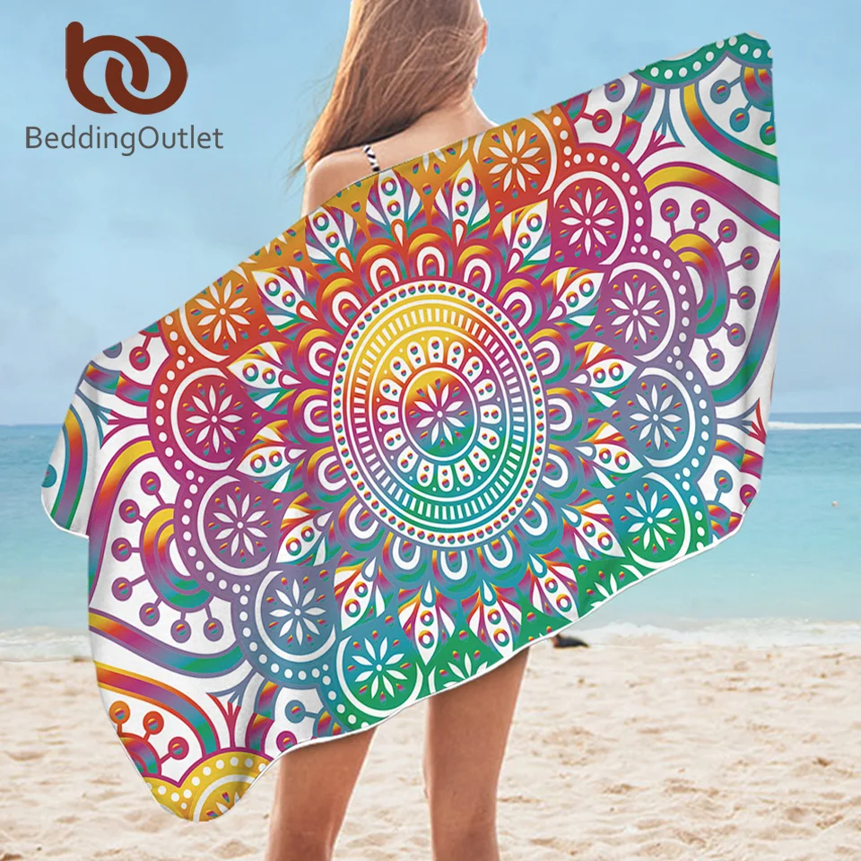 

BeddingOutlet Mandala Bath Towel Bathroom Colorful Flower Beach Towel for Adult Bohemian Girly Microfiber Shower Towel 75x150cm