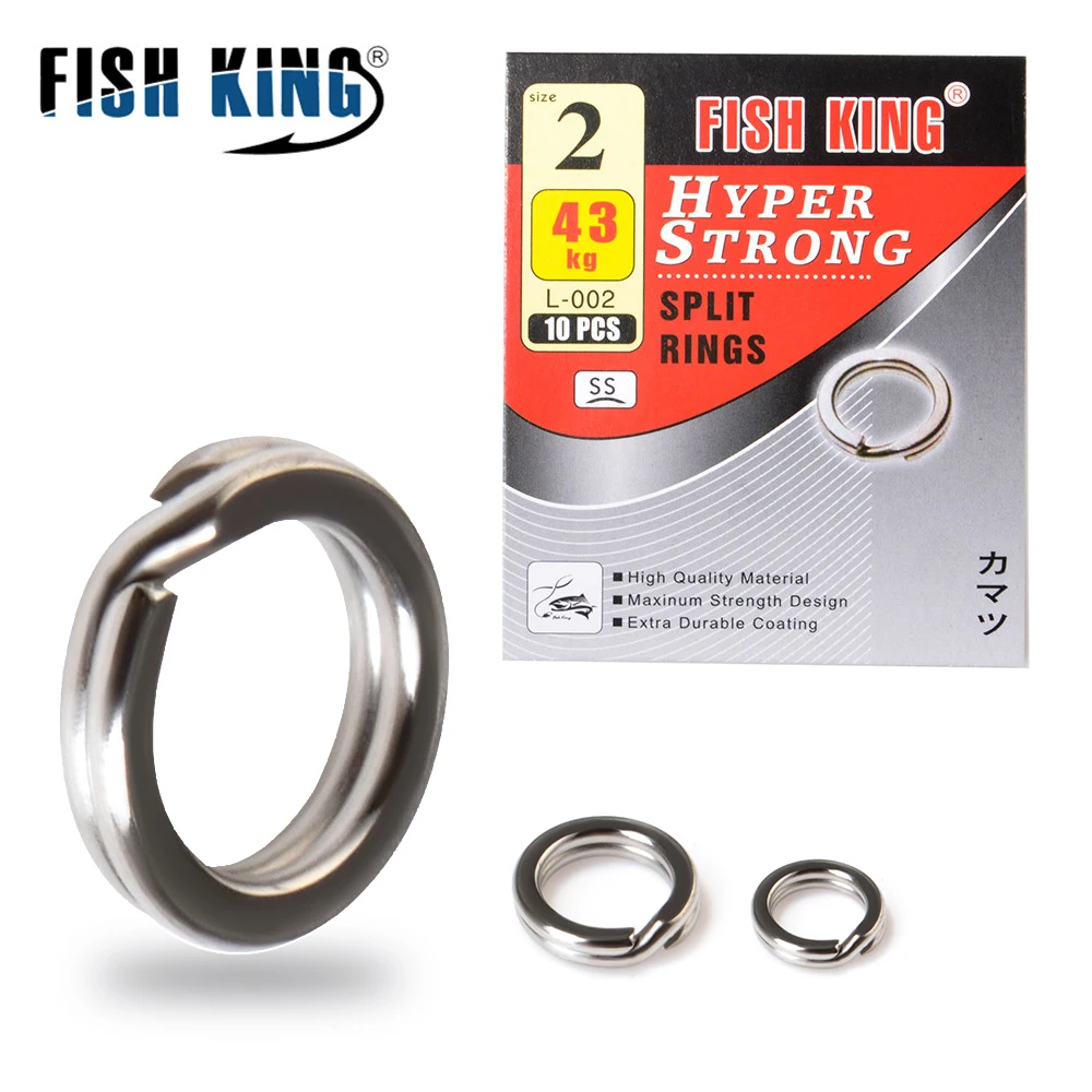 FISH KING 5-10PCS Split Rings Snap Fishing Connector Pin Bearing Rolling Swivel Stainless Steel with Snap Fishhook Lure Tackle