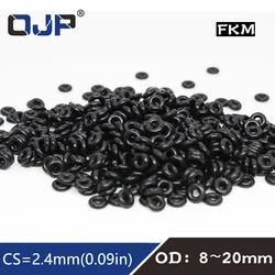 Anello di gomma al fluoro 10 pz/lotto nero FKM Oring guarnizione CS:2.4mm OD8/9/10/11/12/13/14/15/16/17/18/19/20mm guarnizione di tenuta o-ring in gomma