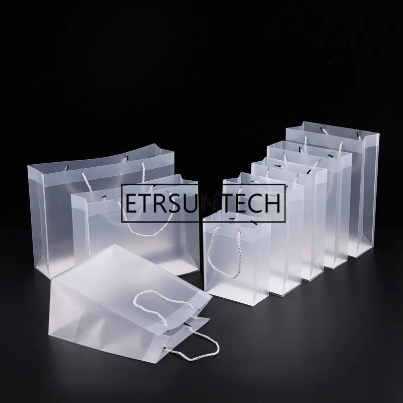 

100Pcs/Lot 8 Size Frosted PVC Plastic Gift Bags With Handles Waterproof Transparent PVC Bag Clear Handbag Party Favors Bag