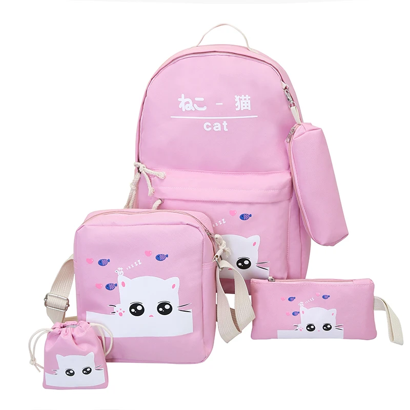 

Women Backpack Cat Printing Oxford School Bags For Teenager Girls Preppy Style 5 Set/PC Rucksack Cute Book Bag Mochila Feminina