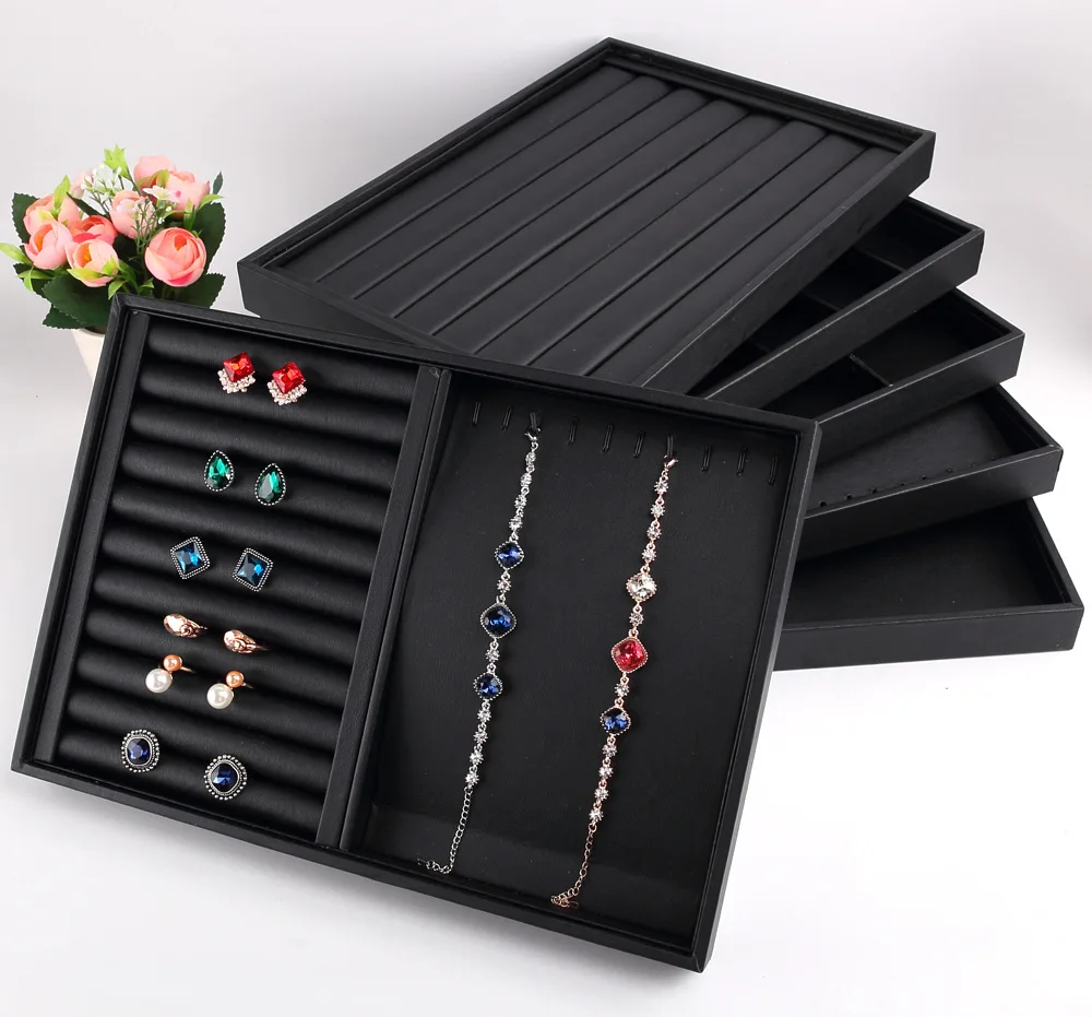 Hochwertige Schmuckschatulle aus schwarzem PU-Leder für Ringe, Halsketten, Anhänger, Organizer, Ohrstecker, Aufbewahrung, Schmuck-Display