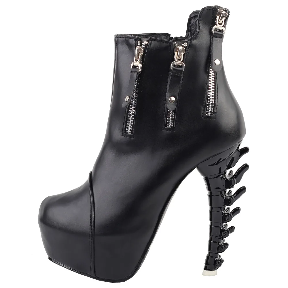 LF80641 Punk Black Zip Stud High-top Platform Bone Heels Ankle Boots Size 4/5/6/7/8/9/10