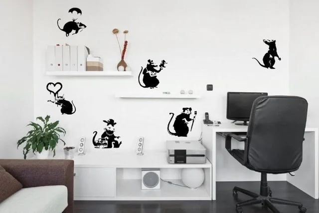 Banksy Large Collection Of Rats Version 2 - Set of 6 Rats Wall Stickers