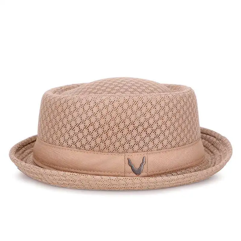 Chapeau de plage en maille respirante, style jazz anglais, plat, visière en paille, rétro, pliable, décontracté, Panama