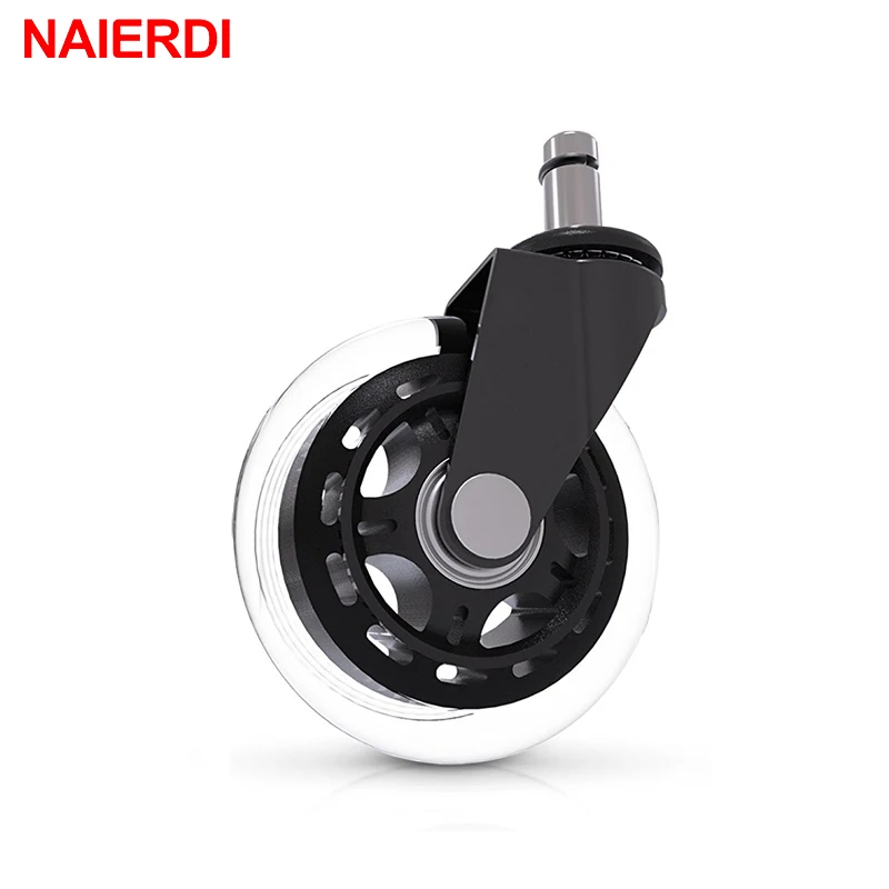 NAIERDI-Universal Mudo Roda para Cadeira de Escritório, Substituição de Borracha, Soft Safe Rollers, Hardware Móveis, 60kg Swivel, 3 in, 5PCs