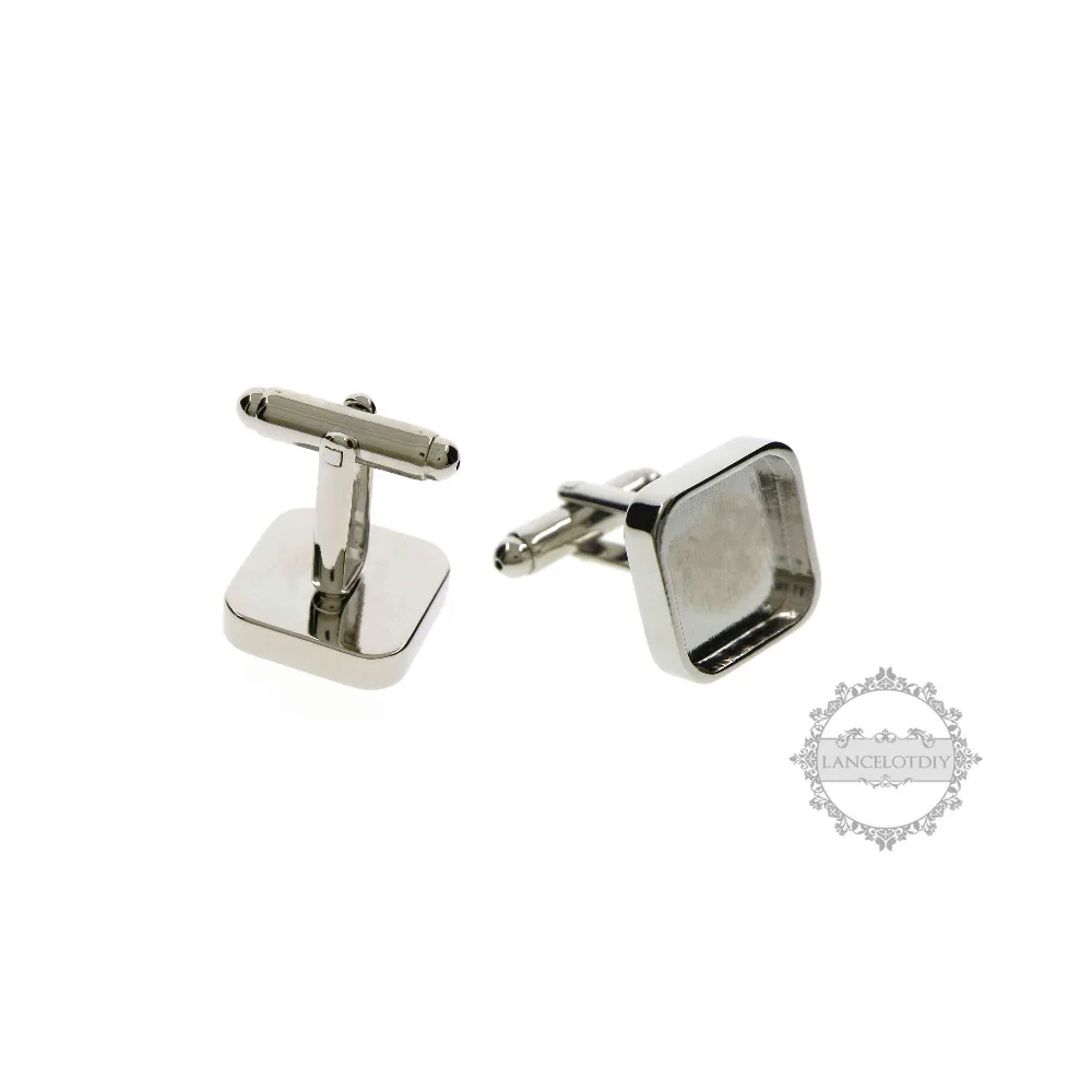 14mm square silver,gun black bezel tray brass cuff links DIY wedding cufflinks blank supplies 1500153