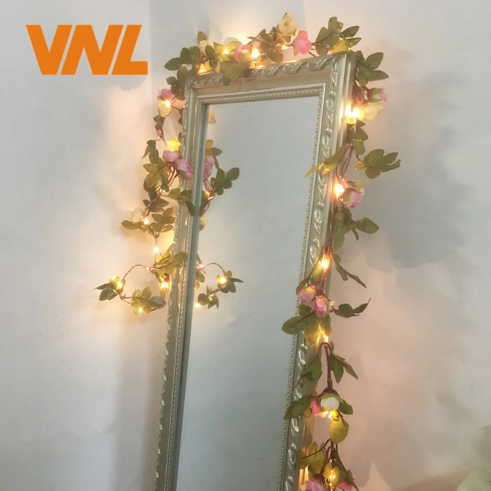 Handmade 2.2M 25 LEDs Pink Rose Outdoor Garland String Light Battery Operate Copper Fairy String Lights For Wedding Decoration