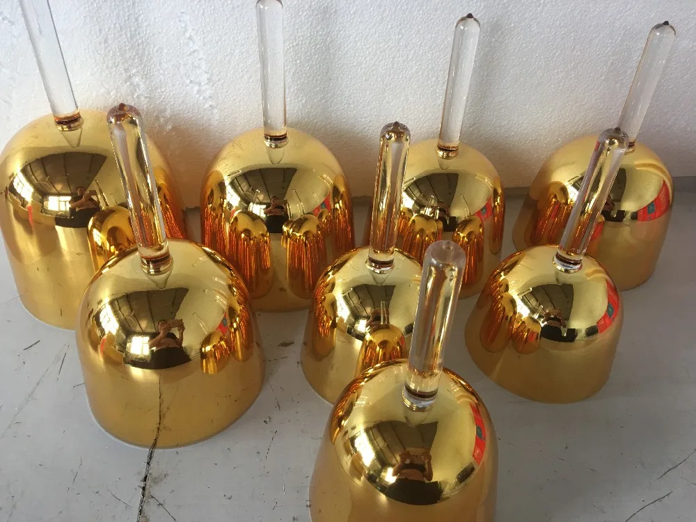 golden crystal singing handle bowls 4th octave 8pcs chakras set perfect C D E F G A B C5 note in 440HZ or 432HZ chakras energy