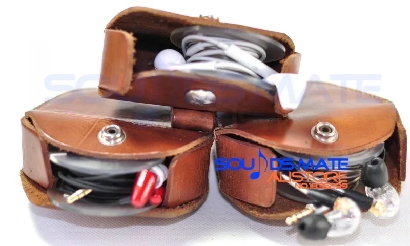 Vintage Handgemachte Echtes Leder Mans Hard Case Tasche Box In Ohr Kopfhörer Ohrhörer Kopfhörer Headset