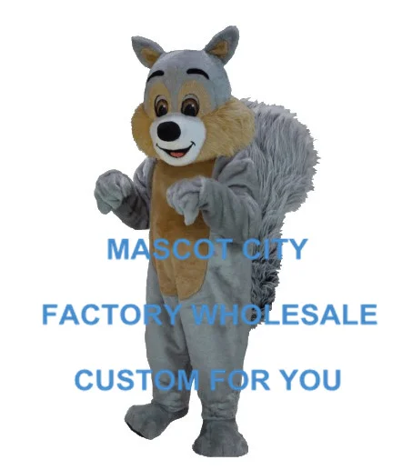 

Custom Forest Animal Theme Carnival Cosply Costume Big Tail Grey Squirrel Mascot Costume Adult Cartoon Character SW877