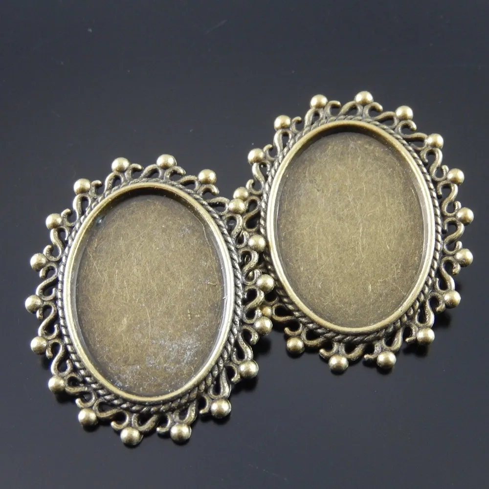 10pcs lot Vintage Women Antique Style Bronze Tone Zinc Alloy Cameo Tray Cabochon Setting  25*18mm  Brooch Pins 36*30*2mm AU33105