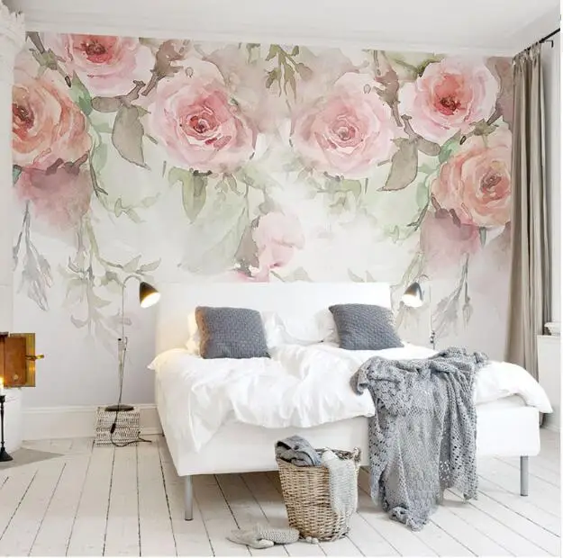 

Watercolor Hand-painted Murals Modern Rose Flowers Wallpaper for Living Room Pastoral Oil Painting 3D Paper Customize