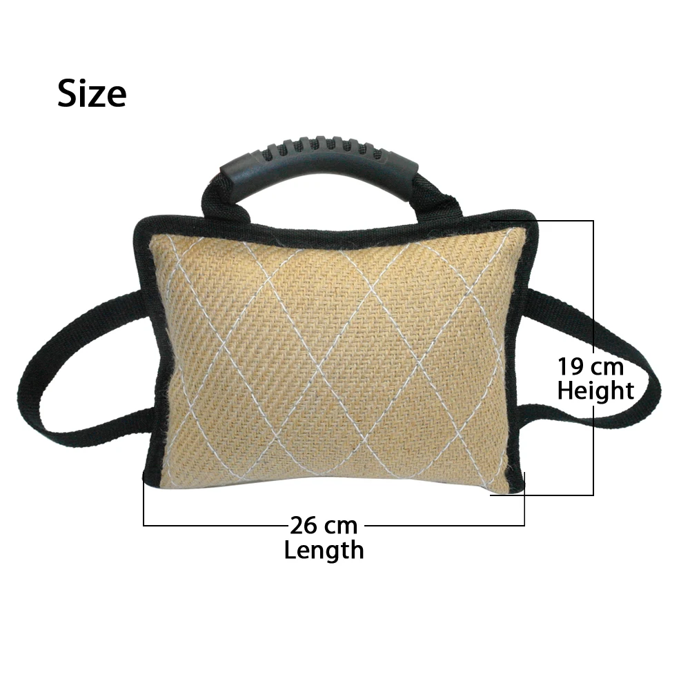 3 Handle Jute Bite Pillow Gusset Soft  Dog Tug  Training Toys  Pad  17*26cm For Police Canine  Schutzhund