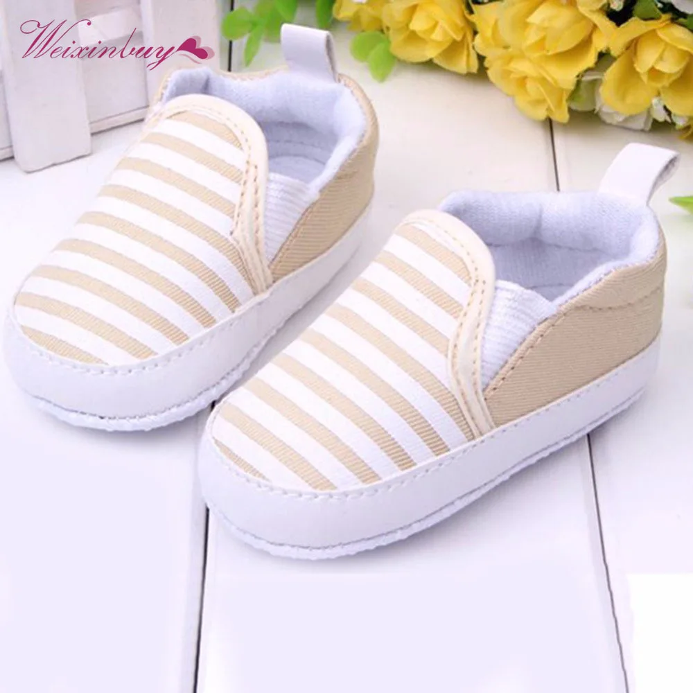 

Baby Boys Shoes Infant Slip-On Toddler Striped Canvas First Walkers