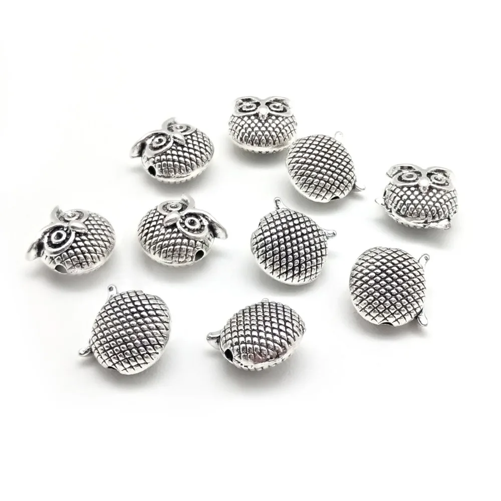 New Arrival 13x13mm Charms Owl Head Spacers Beads Vintage Silvery Alloy Beads DIY For Jewelry Making Bracelet Accessoires