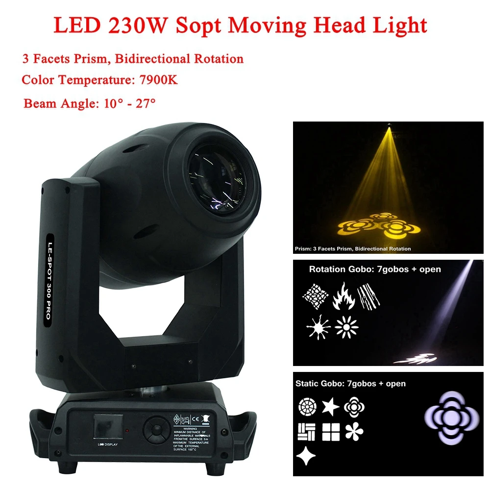 

LED 230W Spot Moving head Light 3 Facets Prism Bidirectional Rotation Stage Lighting Professional For DJ Disco Party Lights