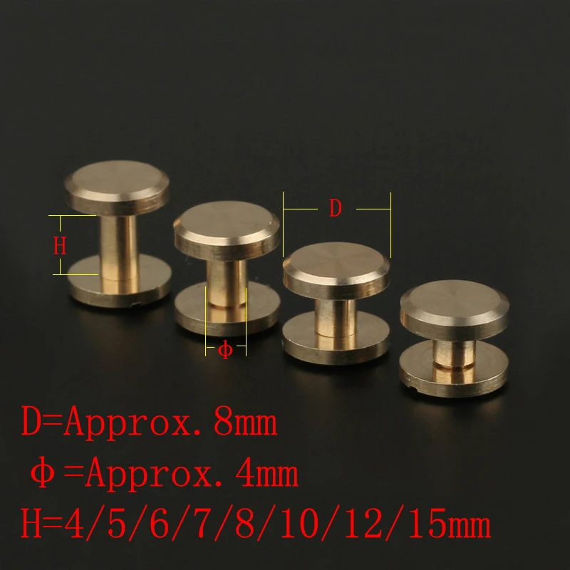 100pcs Solid Brass Binding Chicago Screws Nail Stud Rivets For Photo Album Leather Craft Studs Belt Wallet Fasteners 8mm Cap dia