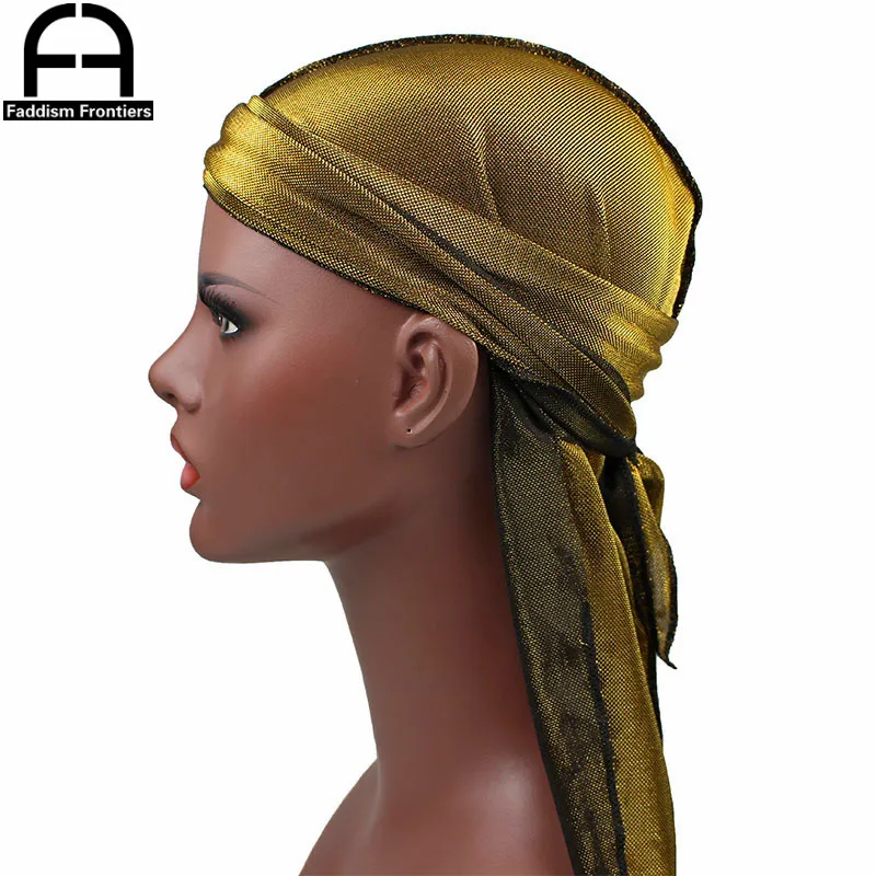 New Men\'s Shiny Mesh Durags Turban Hat Bandanas Breathable Men Durag Doo Rag Headwear Headband Hair Accessories Waves Caps