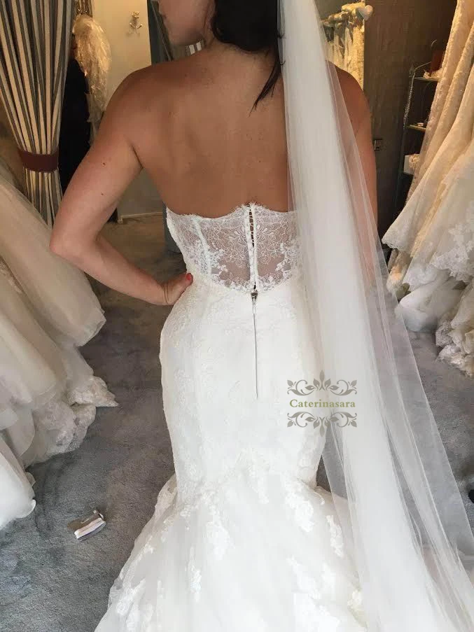 Robe de mariée en forme de sirène, vêtement d'extérieur en dentelle, col en V, magnifique, Sexy, traine, 2019