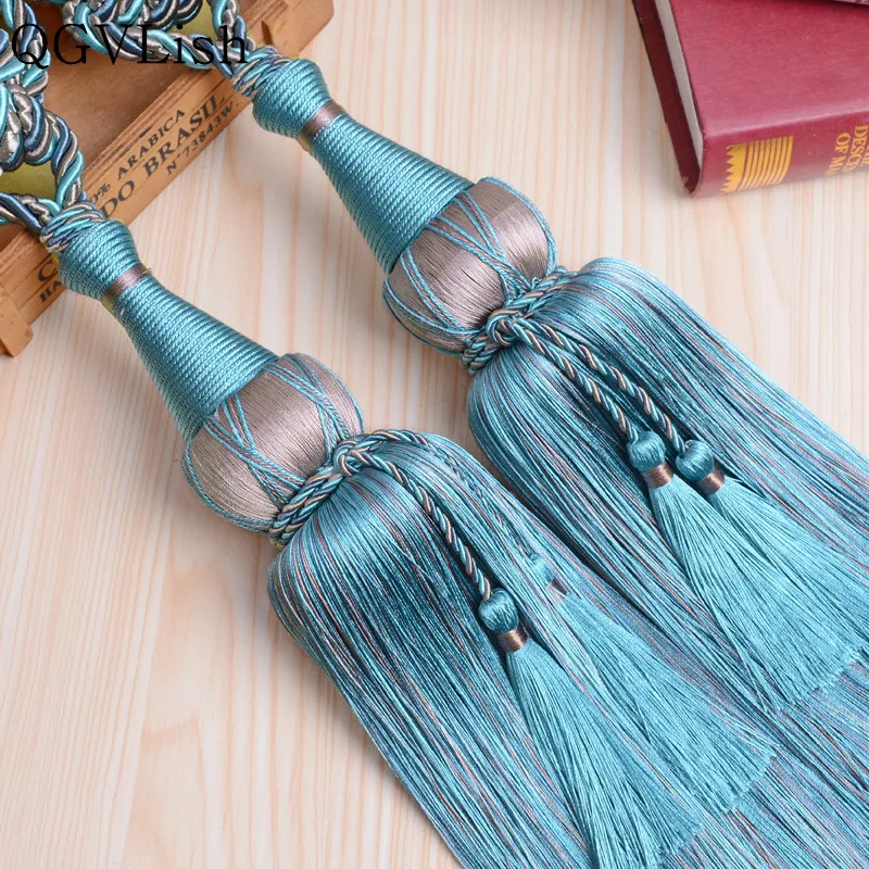 QGVLish 2Pcs/Pair Curtain Tiebacks Tassels Fringe Hanging Belt Ball Bind Ropes Brush Straps Clasp Curtain Accessories Tieback