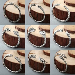 Cxwind Vintage Viking Amulet Cuff Bracelet & Bangle for Men Women Punk Animal Dragon Snake Head Bangles Jewelry Multi Style