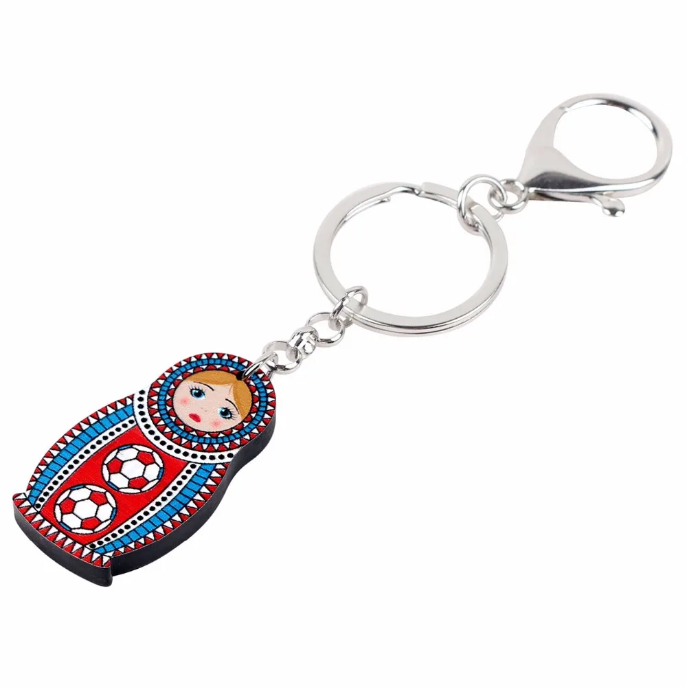 Bonsny Arylic Russian Doll Matryoshka Key Chain Key Ring Women Girls Handbag Pendant Classical Fashion Jewelry Key Accessories