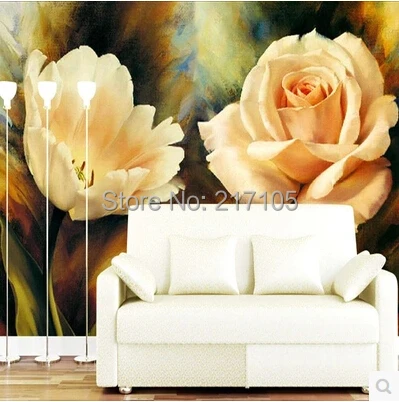 Custom large murals, European Oil Painting Wallpaper tulip, the living room wall, sofa, TV wall, bedroom wall wallpaper