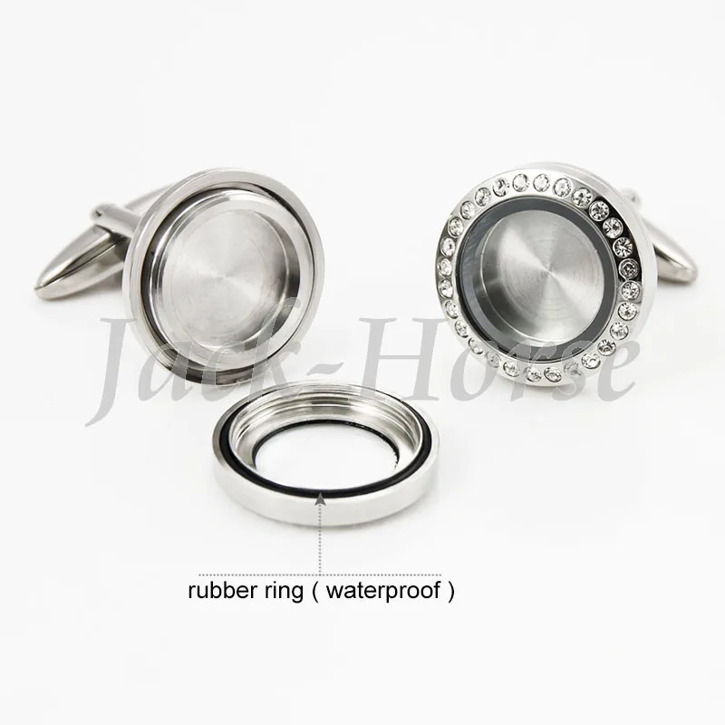

Newest Open Waterproof Locket Cufflinks! 316 Stainless Steel Crystal Cufflinks High Quality