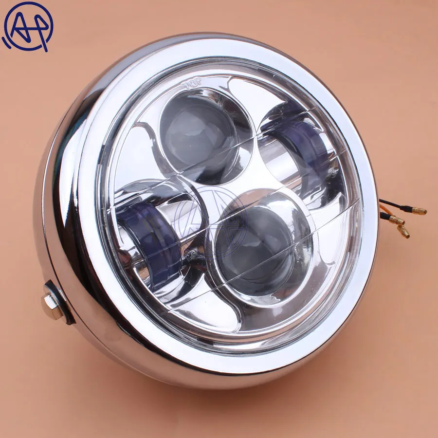 Universal Vintage Motorcycle Headlight Chrome Metal Retro LED 6.3